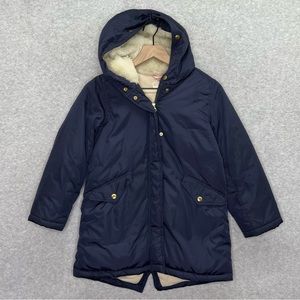 Crewcuts Jacket Girls 10 Blue Puffer J Crew Sherpa Lined Hooded Heavy Warm Long
